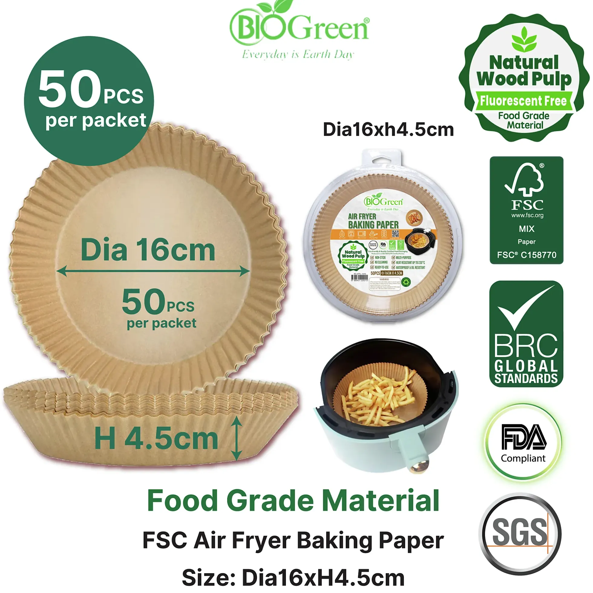 Airfryerpapir runde ø16cm 50stk