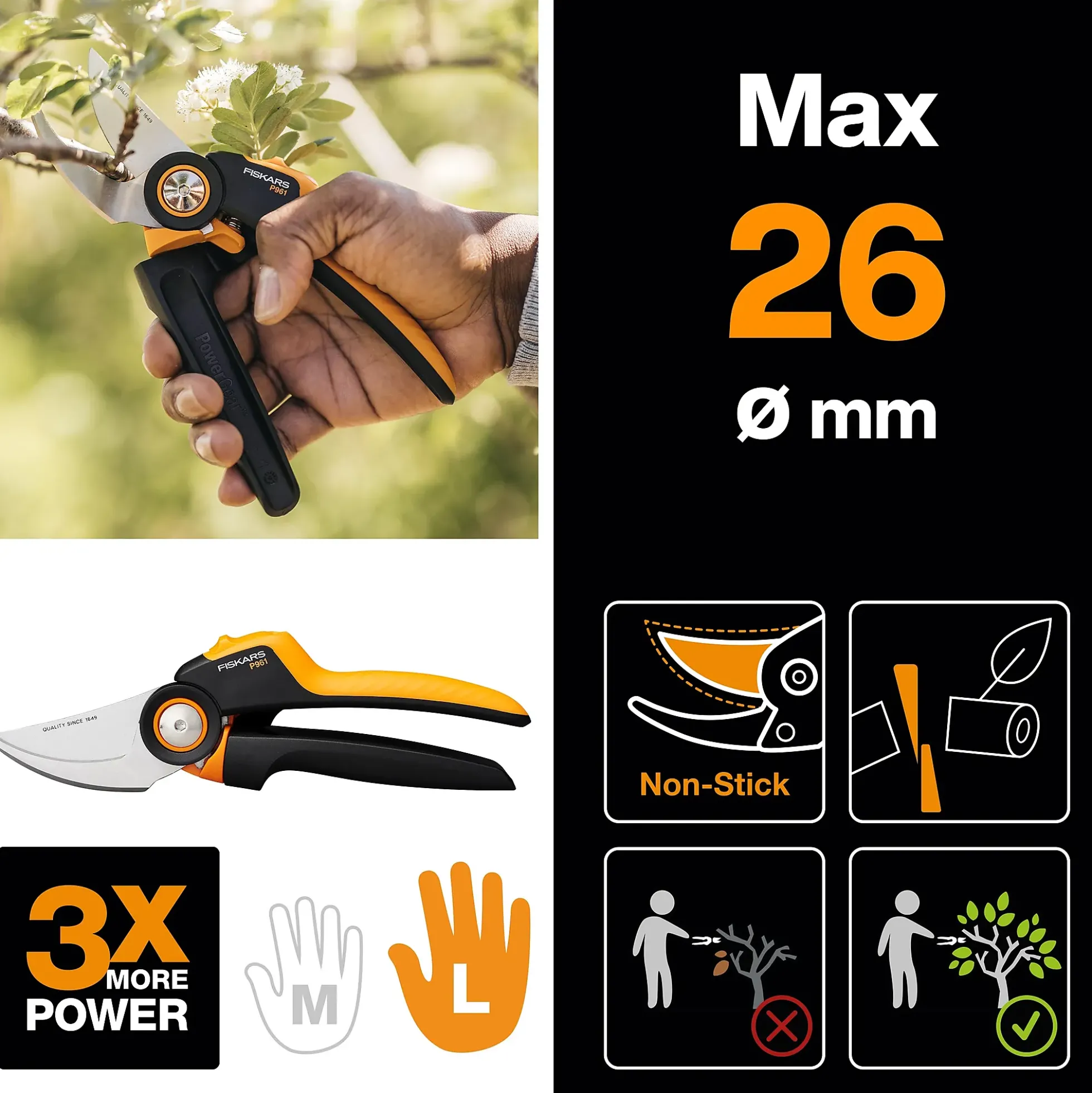 Beskjæringssaks sideskjær X-series Powergear large SS