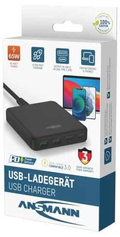 Bordlader 2xUSB-C /2xUSB-A 65w hurtiglading