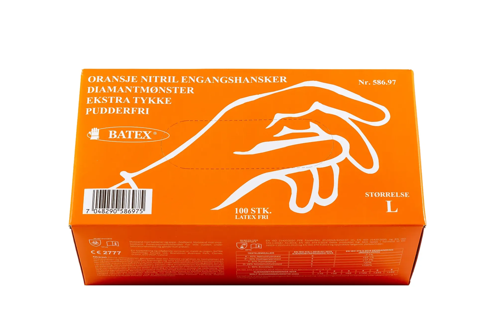 Engangshansker ekstra tykke oransje nitril 100 pk. Str. XL