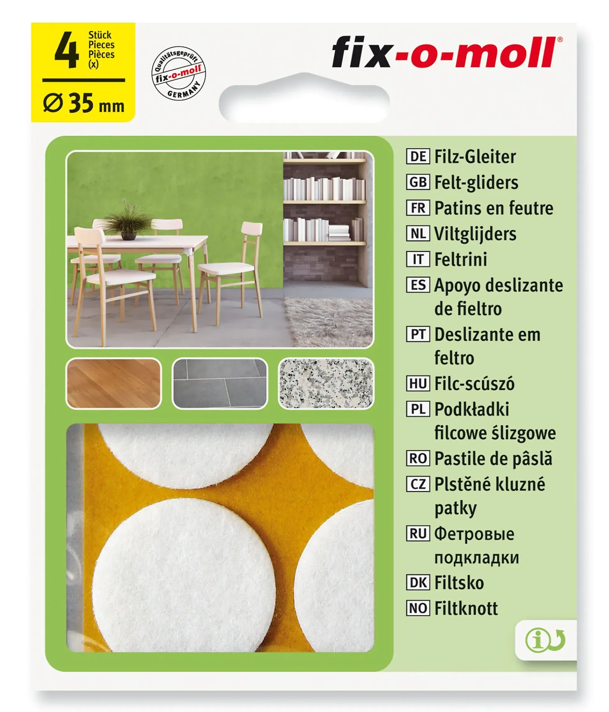 FILT TIL STOL&BORD Ø35MM HVIT 4STK FIX-O-MOLL