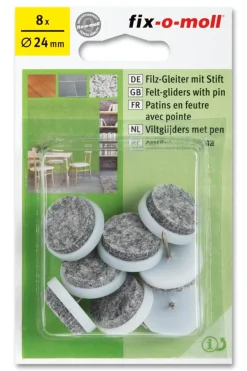 Filtknott med stift til stol og bordben ø24mm hvit 8stk