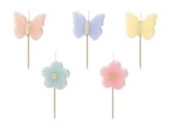 Kakelys sommerfugl/blomster på stick 3,5cm 5stk