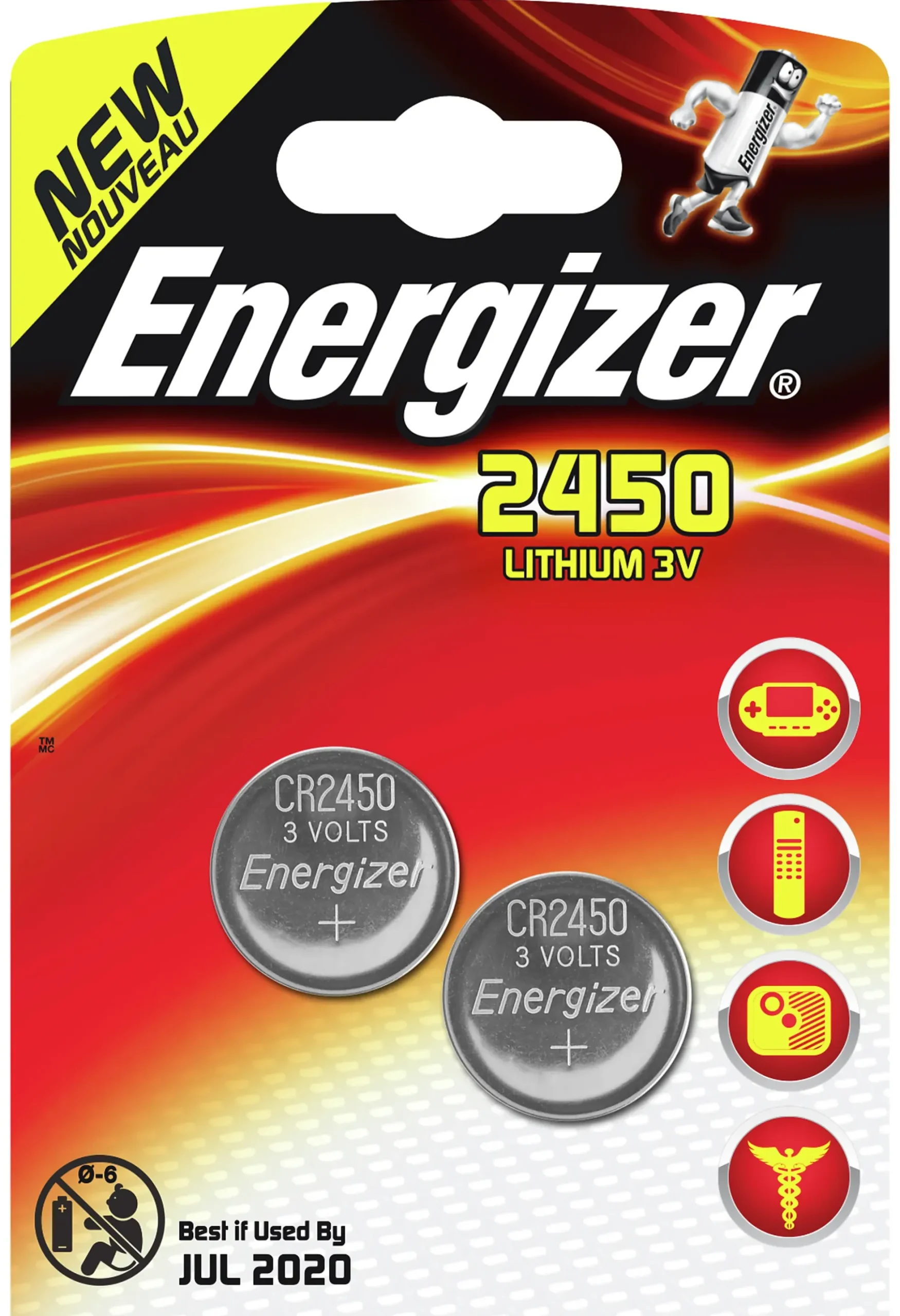 Knappcellebatteri CR2450 3V Lithium 2stk