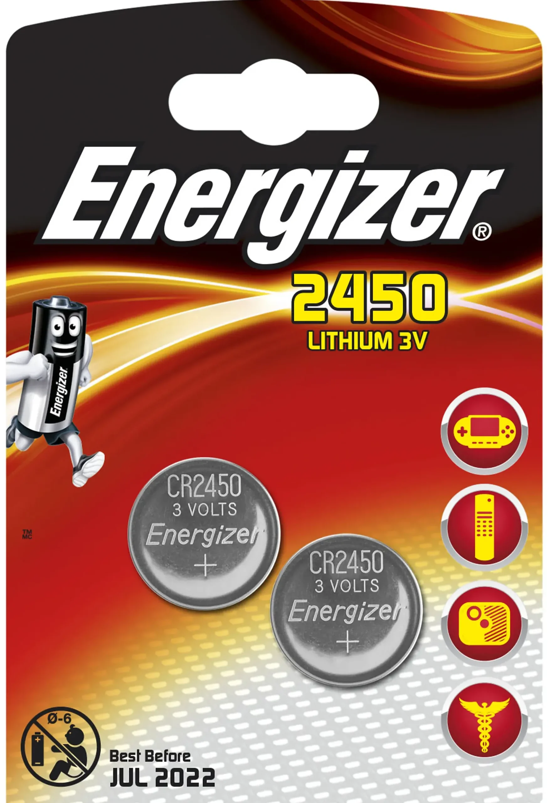Knappcellebatteri CR2450 3V Lithium 2stk