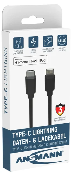 Ladekabel USB-C til Lightning 1,2m