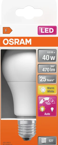 LED Classic A 40 6W 2700K daylight sensor E27