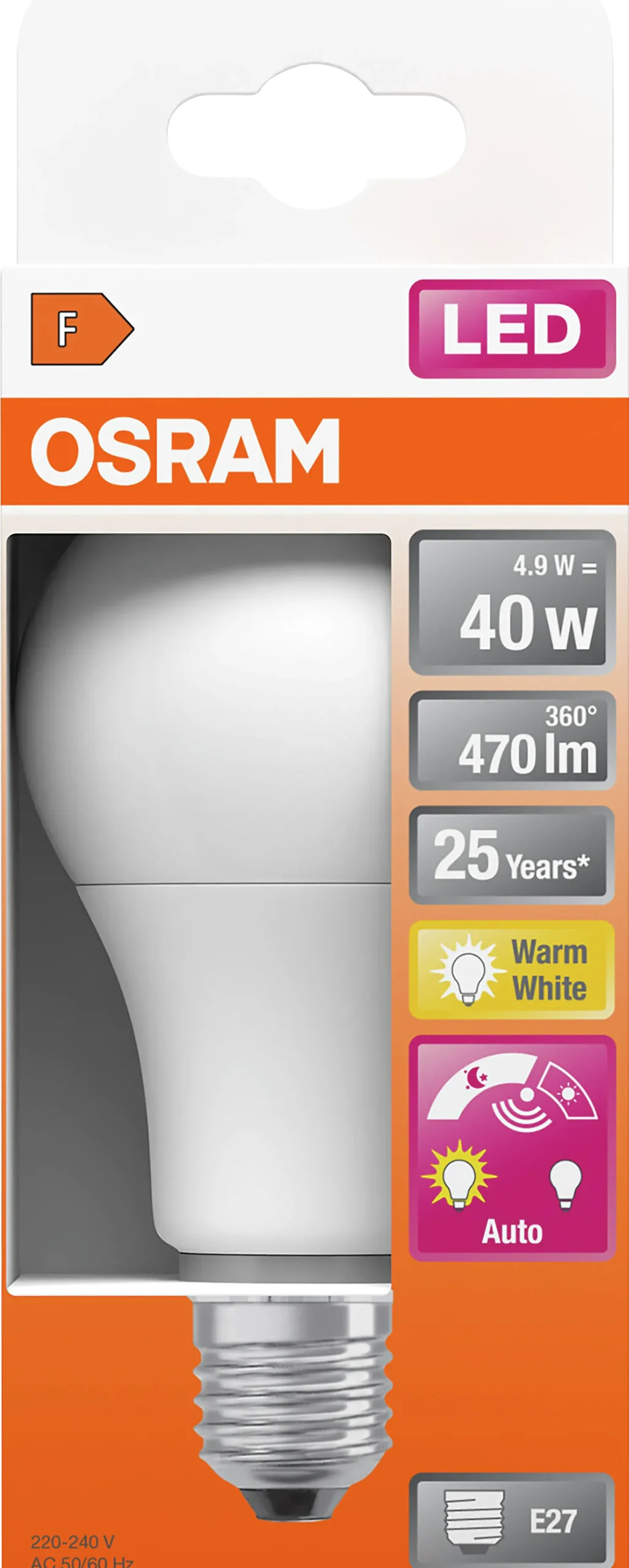 LED Classic A 40 6W 2700K daylight sensor E27