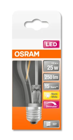 LED Classic A 25 2,8W 2700K klar dim E27