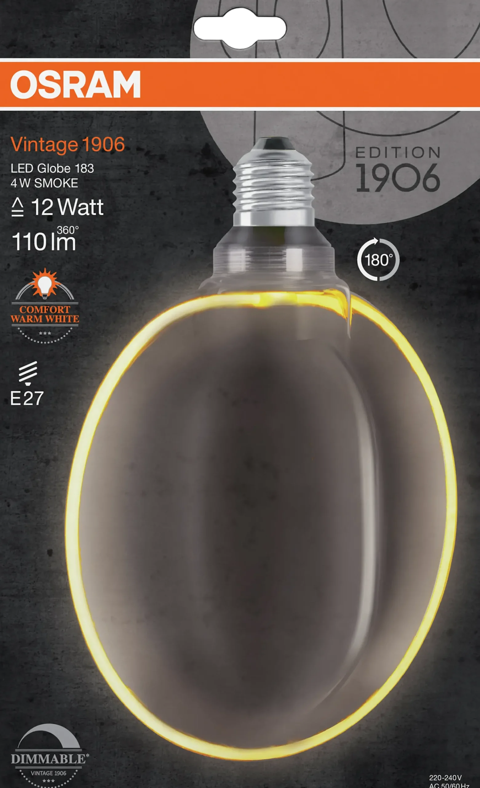 Led Dekorasjonspære E27 Ø183 12 110lm Smoke Dim Ekstra Varm