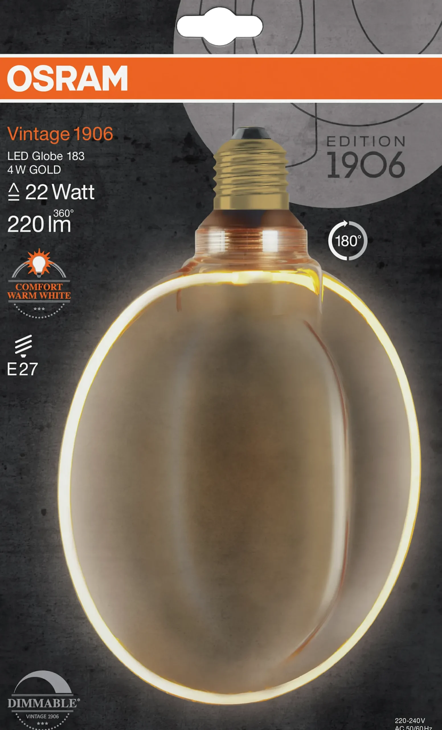 Led Dekorasjonspære E27 Ø183 22 220lm Gold Dim Ekstra Varm