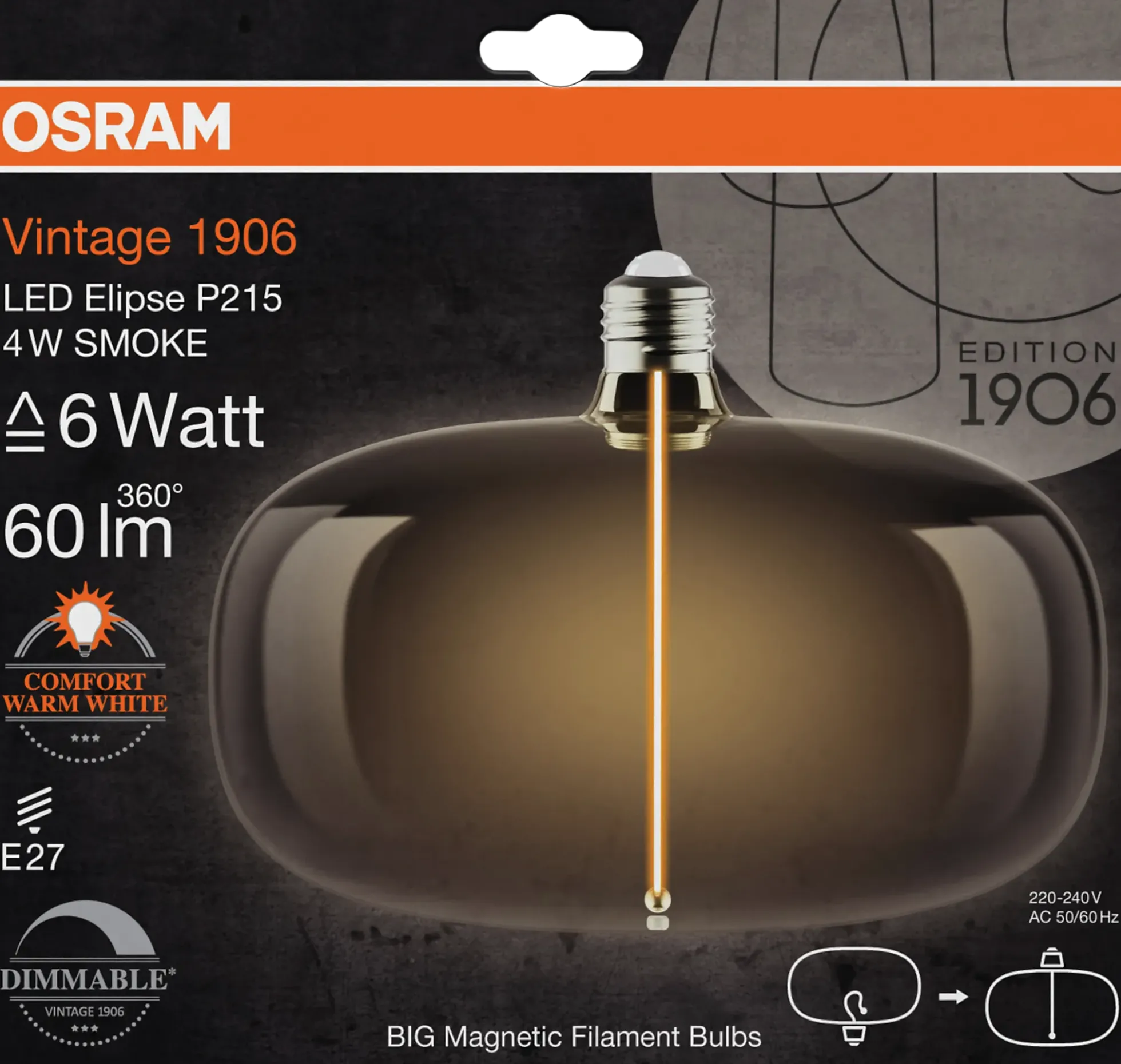 Led Dekorasjonspære E27 O215 60lm Smoke Dimbar Ekstra Varm
