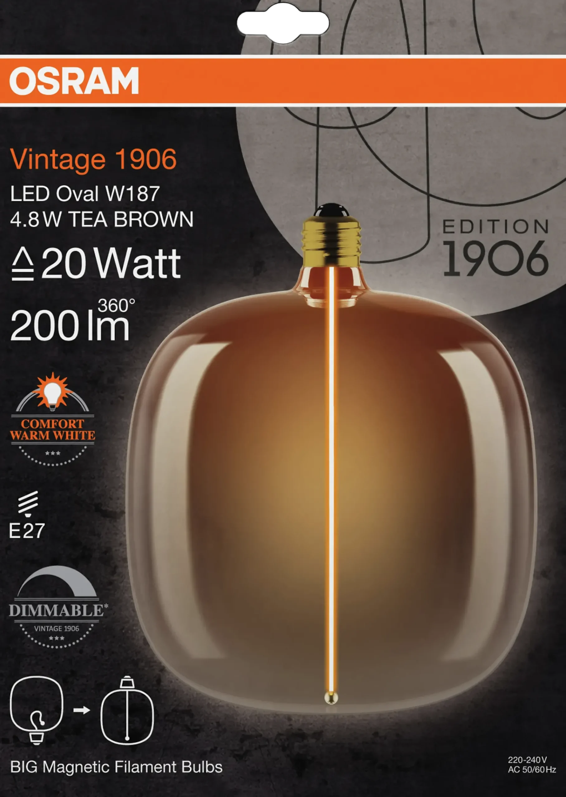 Led Dekorasjonspære O187 20 200lm Tea Brown Dimbar Varmhvit