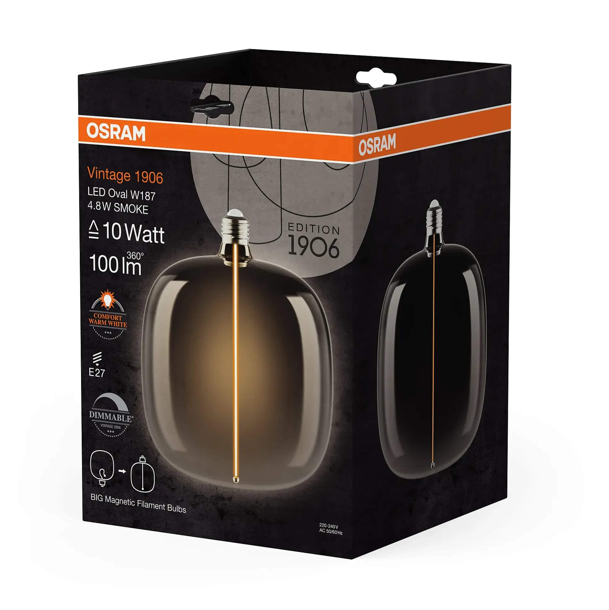 Led Dekorasjonspære O187 10 100lm Smoke Dimbar Varmhvit