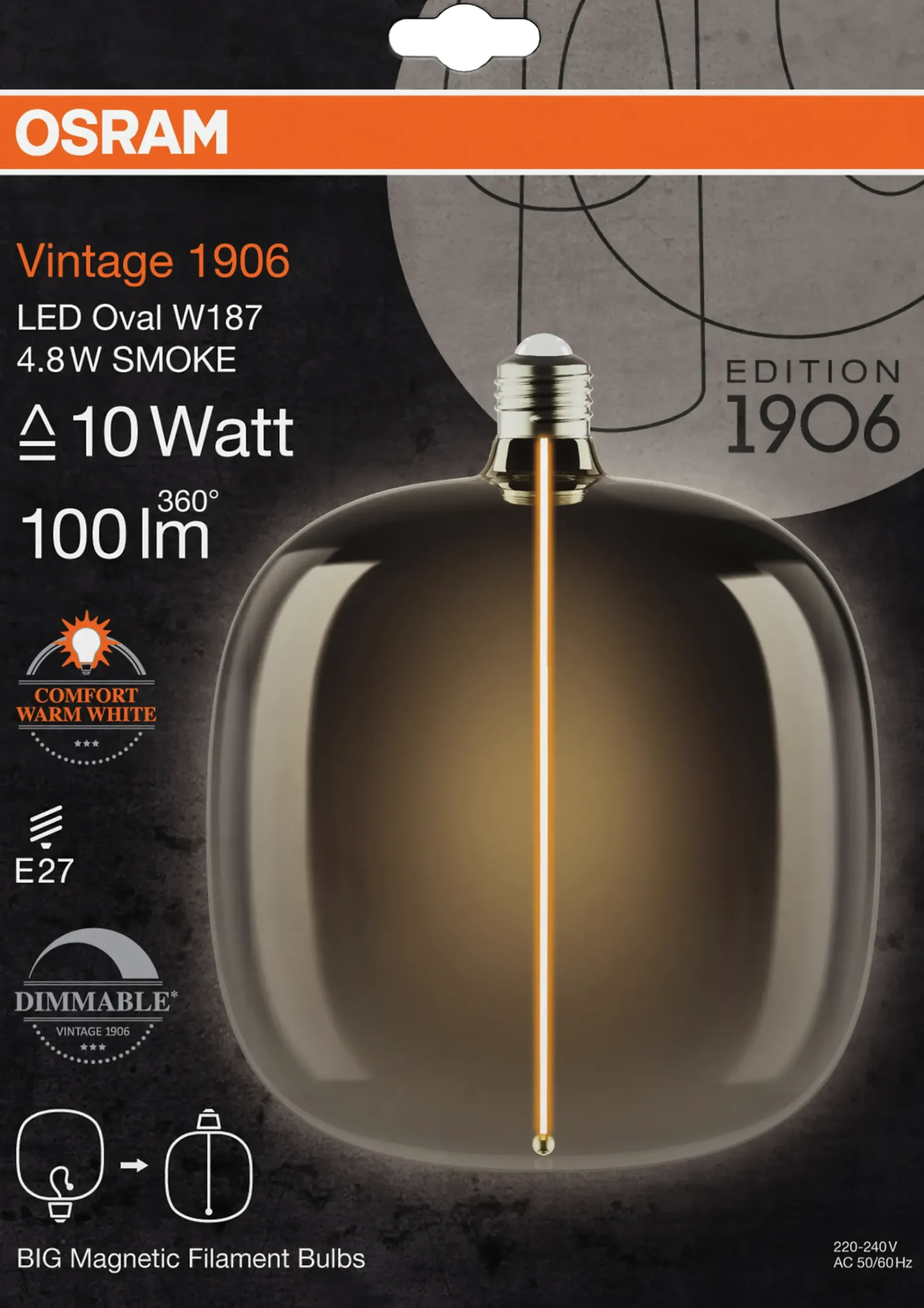 Led Dekorasjonspære O187 10 100lm Smoke Dimbar Varmhvit