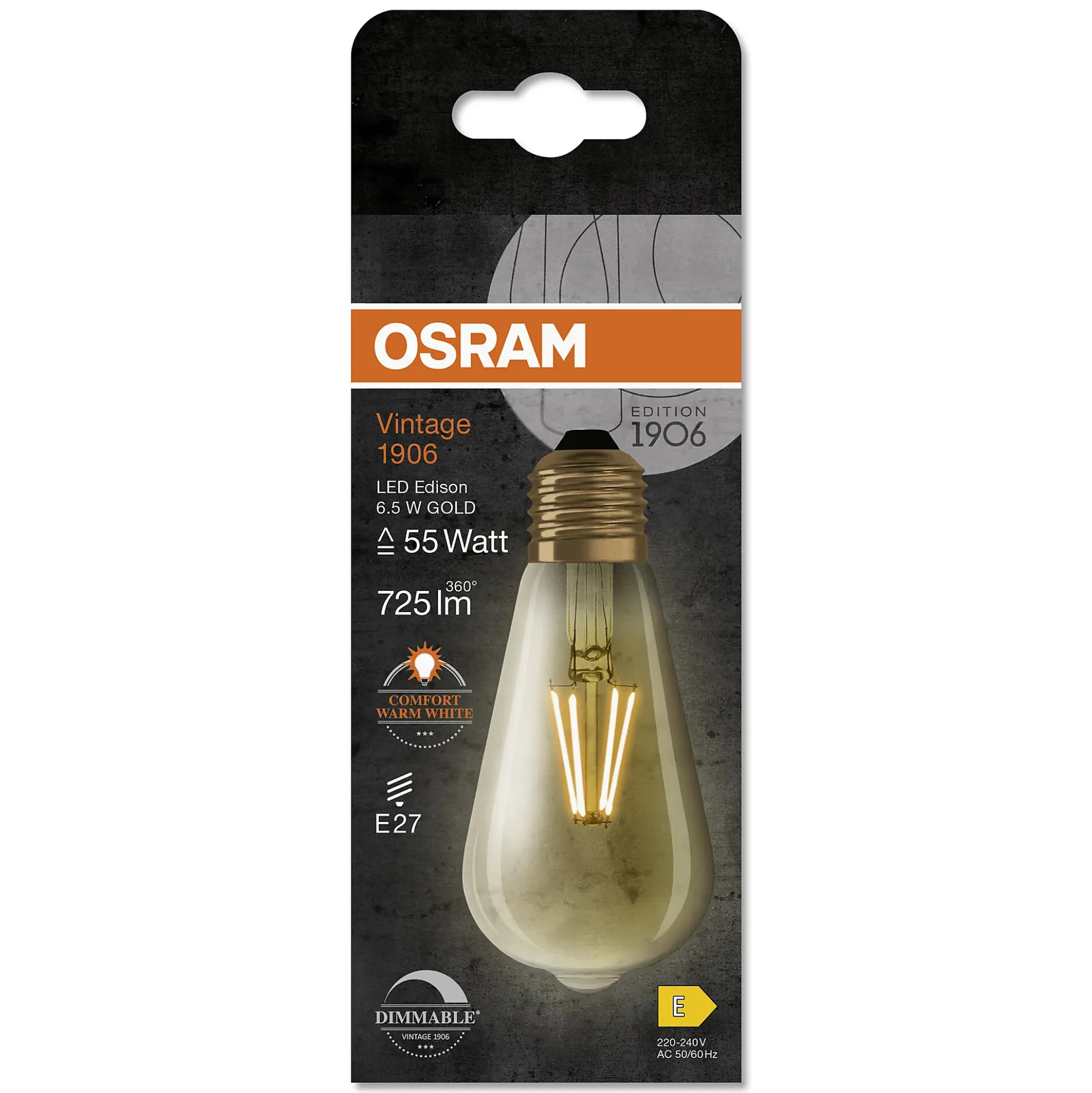 LED Edison 1906 55 gold 6,5W dim 2400K E27