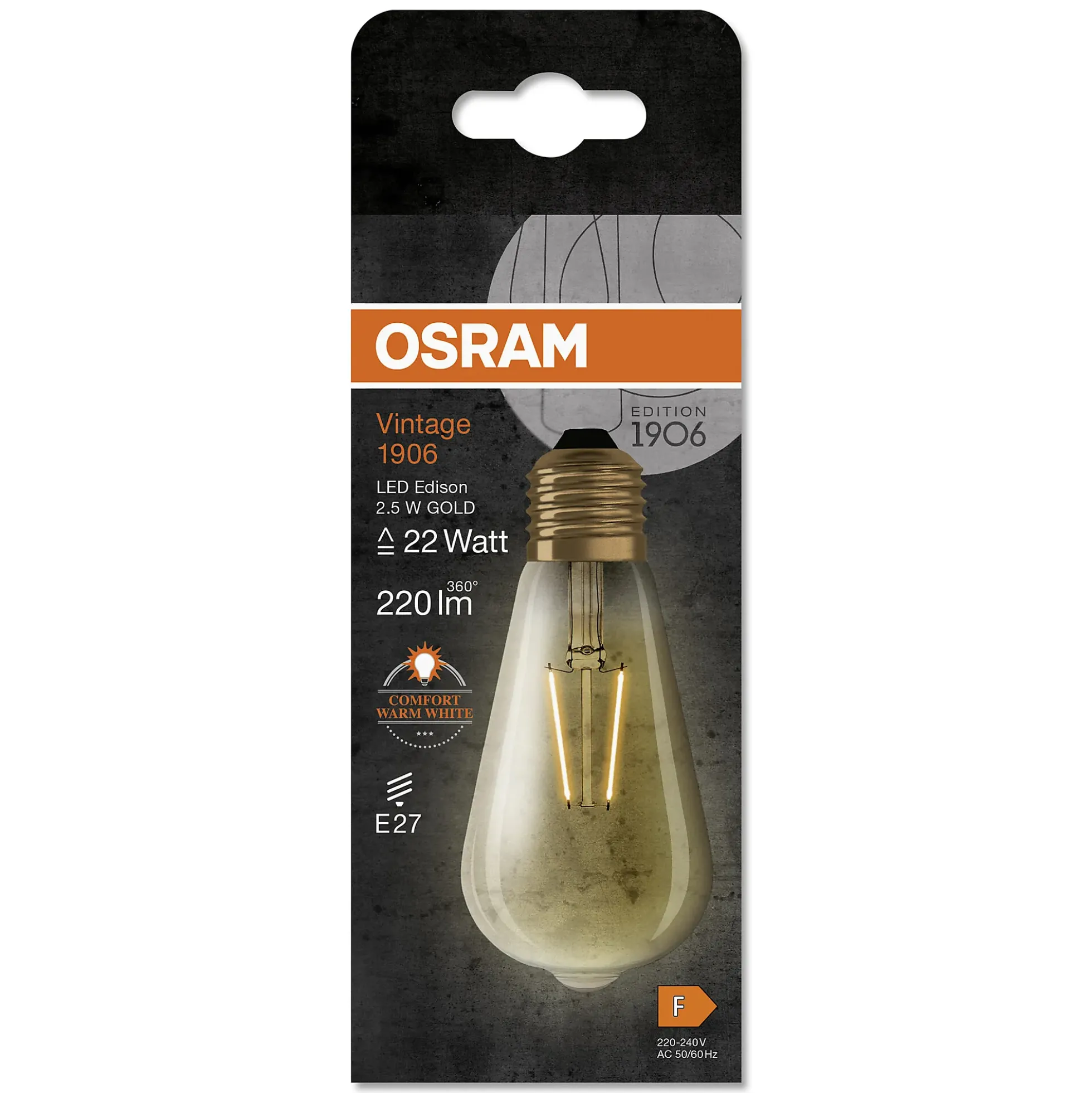LED Edison 1906 22 gold 2,5W 2400K E27