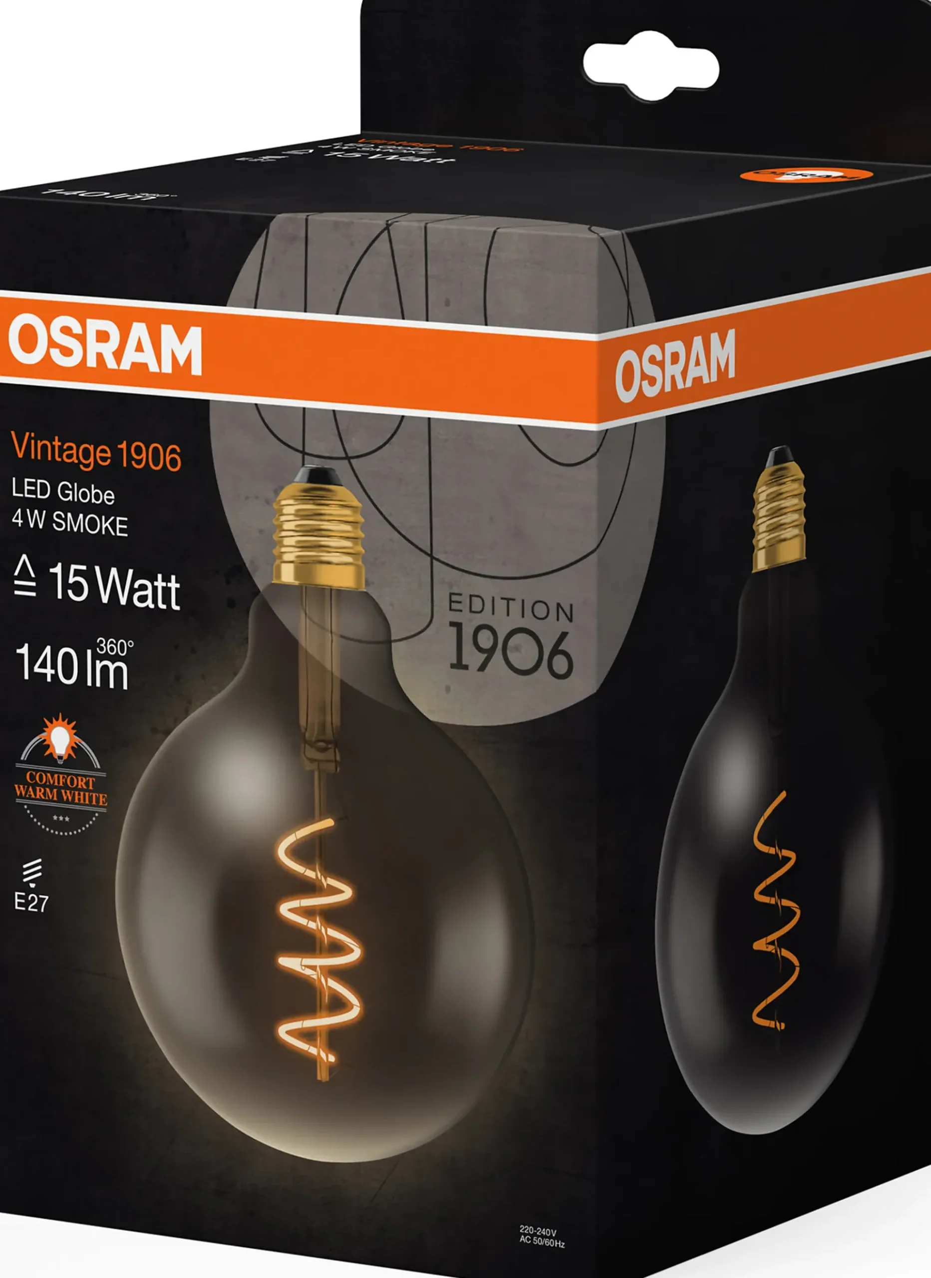 LED Globe G125 15 fil smoke spiral glass 1800K E27