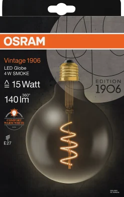 LED Globe G125 15 fil smoke spiral glass 1800K E27