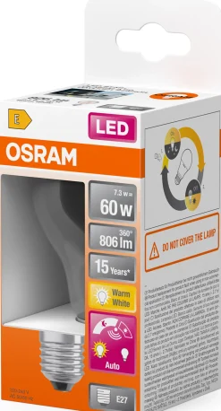 LED lyspære Classic A60 7,3W 2700K daylight sensor klar E27