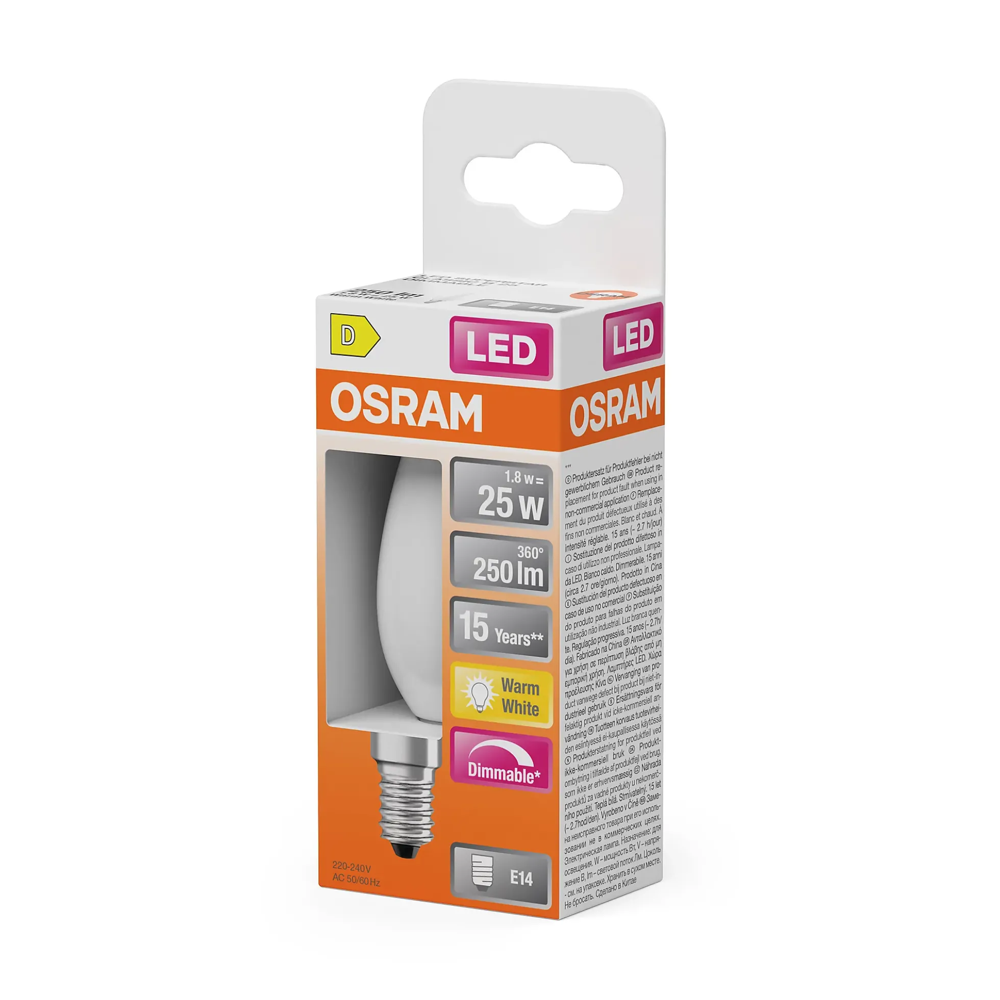 Led Lyspære E14 Classic B25 250lm matt Dimbar Varmhvit