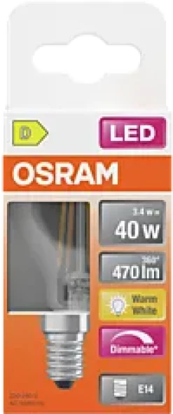 Led Lyspære E14 Classic P40 470lm klar Dimbar Varmhvit