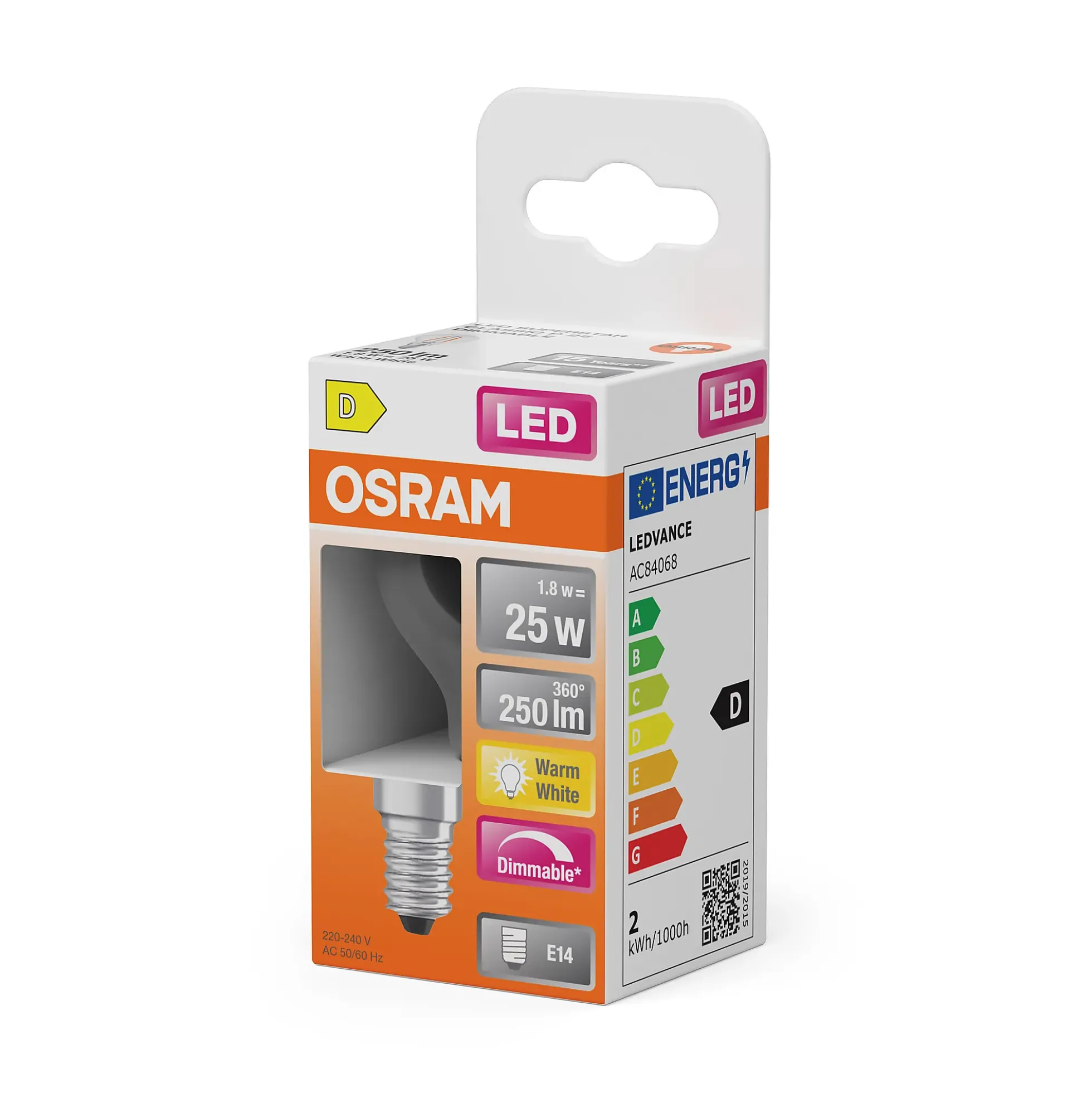 Led Lyspære E14 Classic P25 250lm klar Dimbar Varmhvit