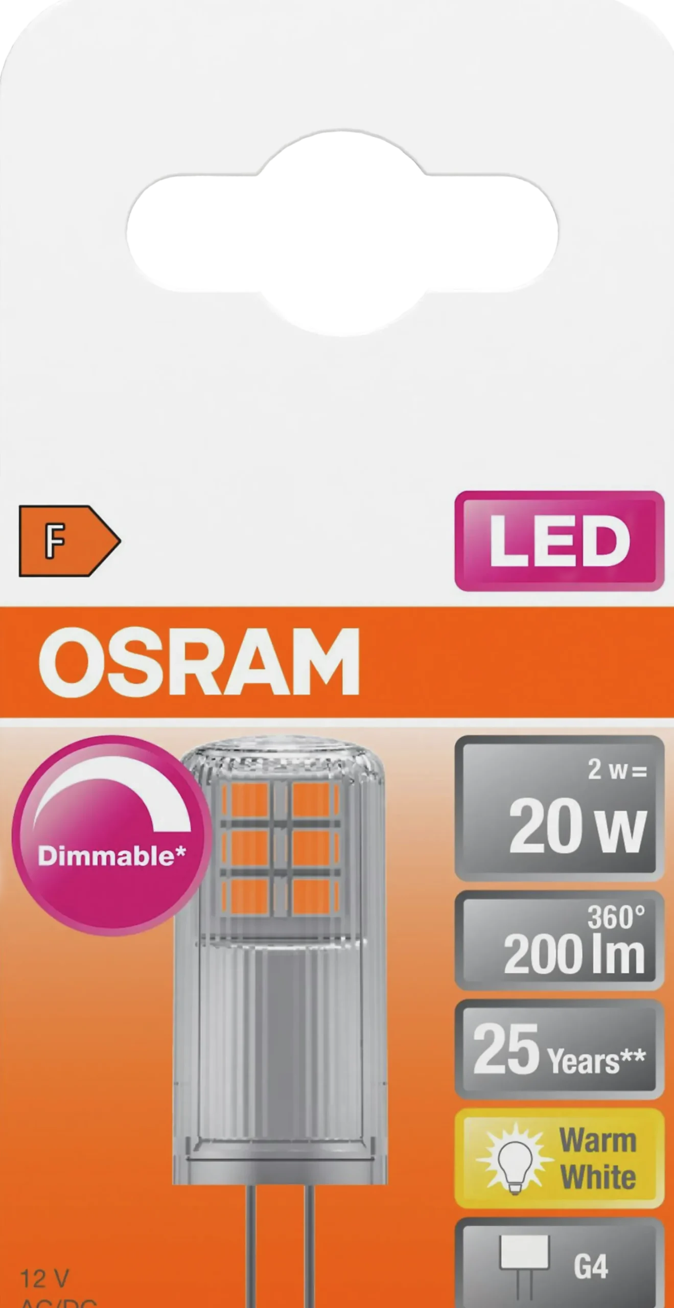 Led Pin G4 20 200lm klar Dimbar Varmhvit
