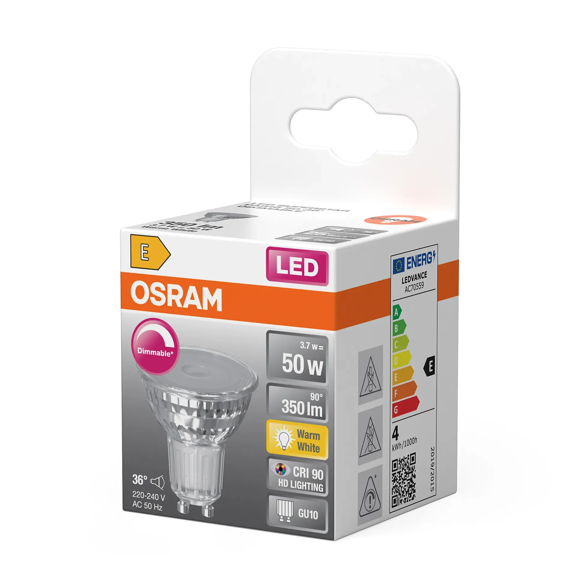 Led Spot Gu10 Par16 50 350lm Dimbar Varmhvit