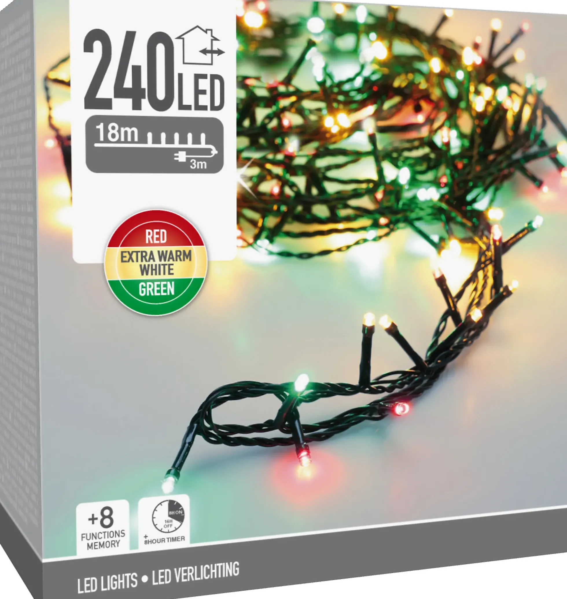 Lyslenke String 240ledlys 3 farger IP44 18m