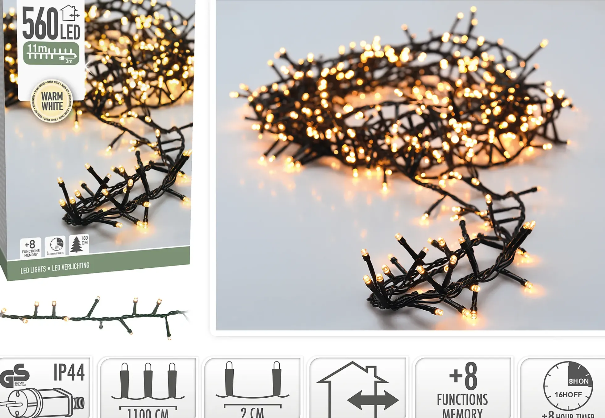 Lysslynge Micro Cluster 560ledlys varmhvit 11m