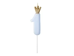 Nummerlys 1 Blå med Krone 9,5cm