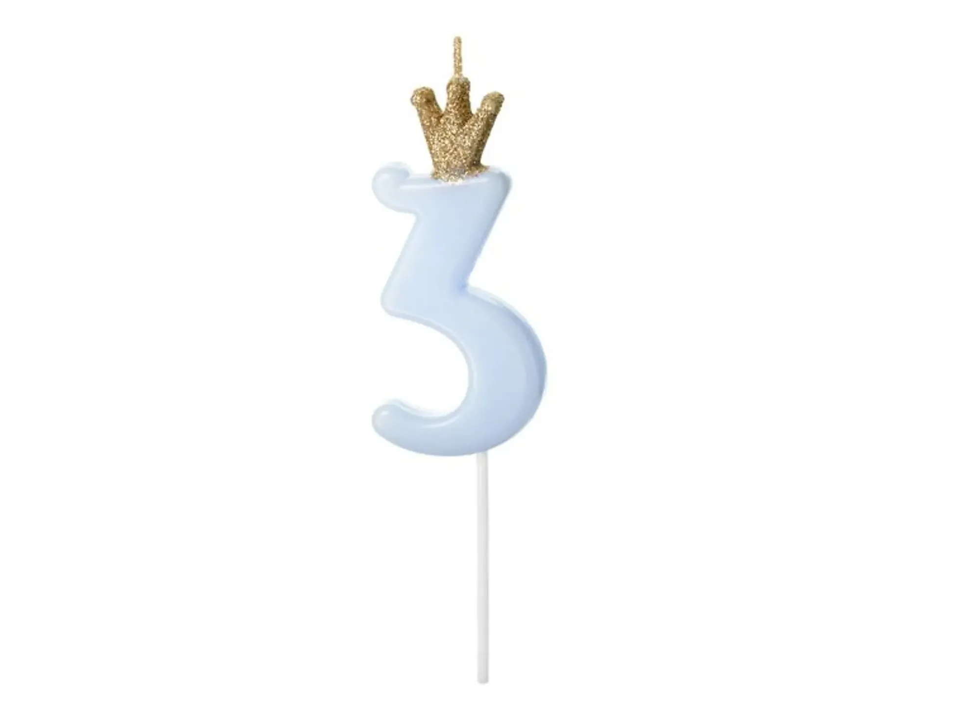 Nummerlys 3 Blå med Krone 9,5cm