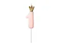 Nummerlys 1 rosa med krone 9,5cm