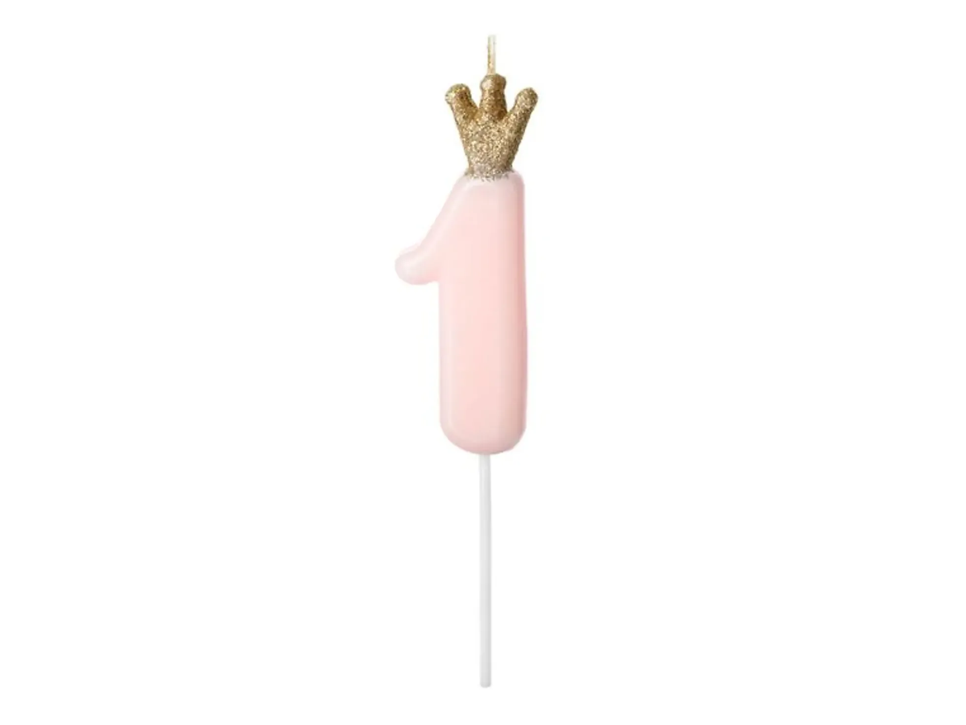 Nummerlys 1 rosa med krone 9,5cm