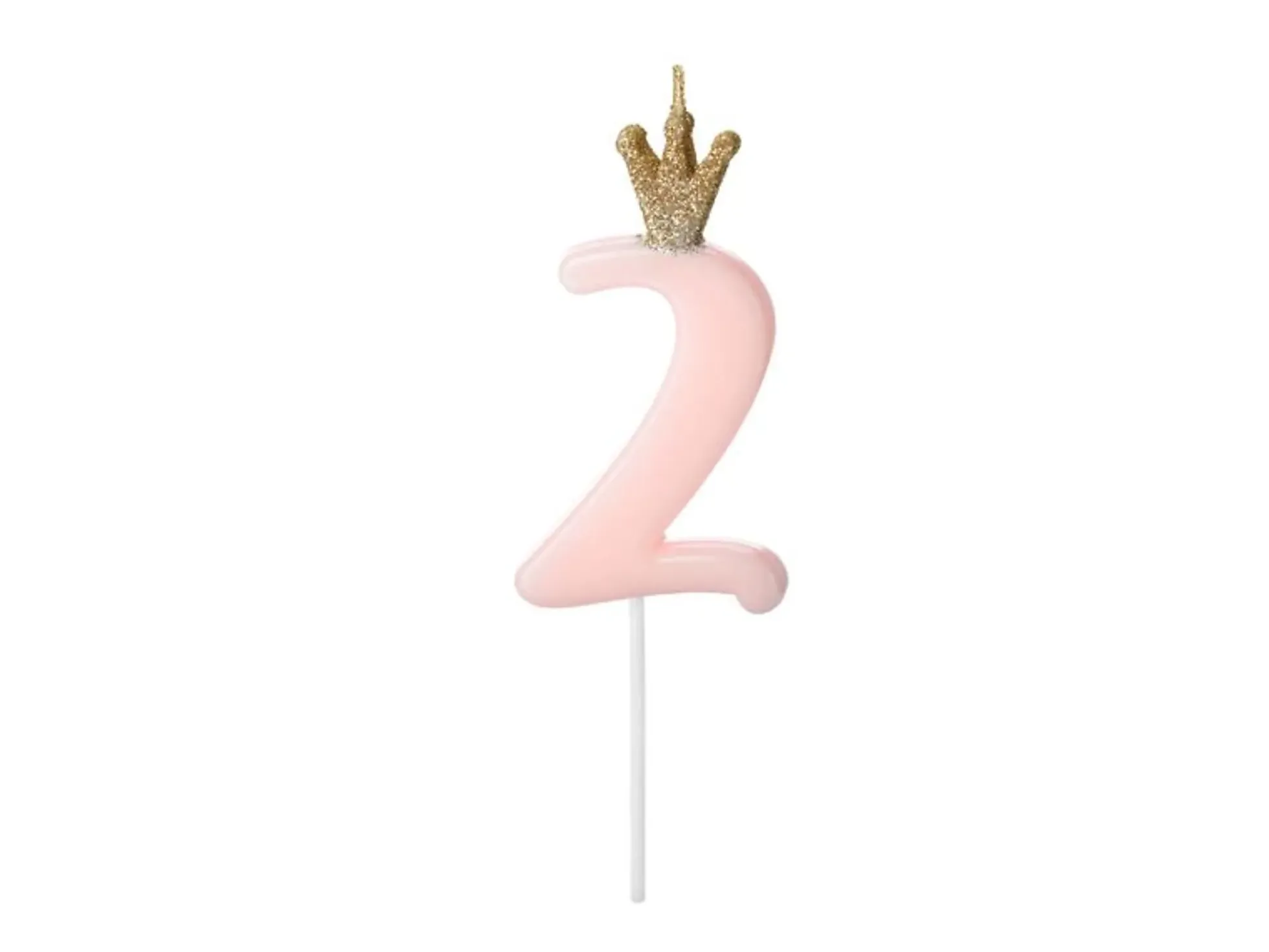 Nummerlys 2 rosa med krone 9,5cm