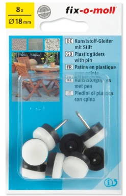 Plastknott m/stift 18mm hvit til harde gulv