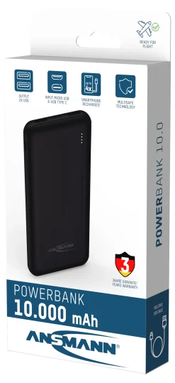 Powerbank 10 000mah USB-C med 3 års garanti