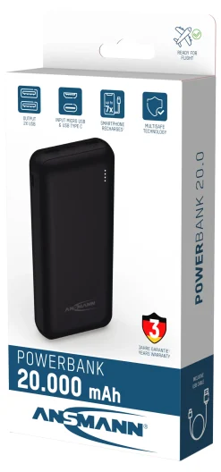 Powerbank 20000mah USB-C med 3års garanti