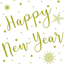 Servietter 33x33cm 20pk Happy New Year! Gold