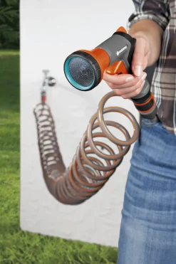 Slangesett spiral 10m med koplinger og pistol