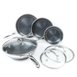 Stekepannesett hybrid med 3 stekepanner 1 Wok og 3 lokk