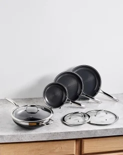 Stekepannesett hybrid med 3 stekepanner 1 Wok og 3 lokk