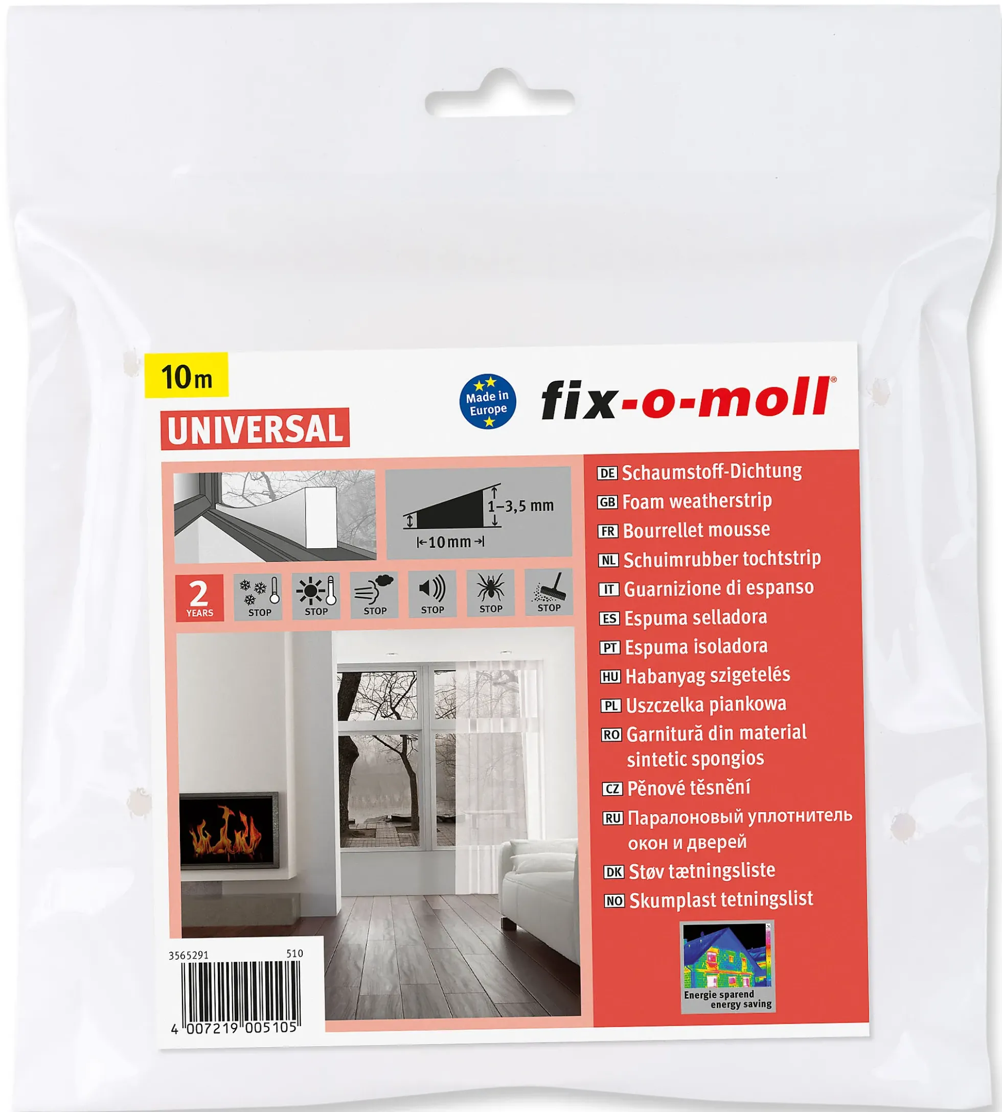 Tetningslist skum 6m/10/4mm hvit