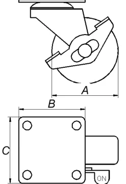 TRANSPORTHJUL MED PLATE OG BREMS Ø50MM