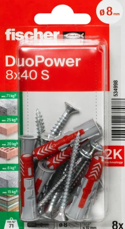 Universalplugg Duopower 8x40 S BK 8stk med skrue