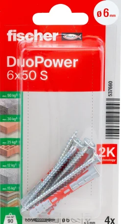 Universalplugg Duopower 6x50 S BK 4stk med skrue