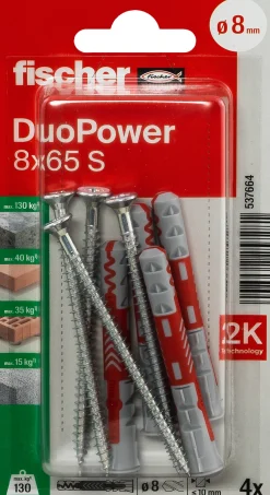 Universalplugg Duopower 8x65 S BK 4stk med skrue