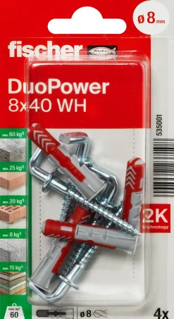 Universalplugg Duopower 8x40 wh BK 4stk med vinkelkrok