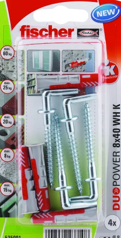 Universalplugg Duopower 8x40 wh BK 4stk med vinkelkrok